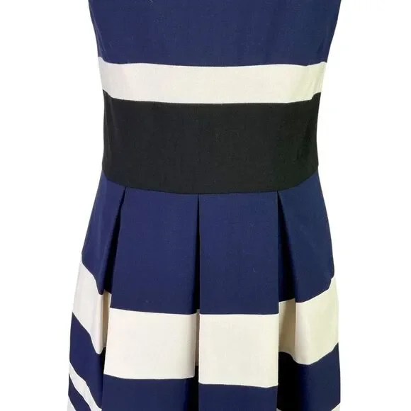 Lauren Ralph Lauren Fit Flare Dress Women 8 Blue Colorblock Stripes Sleeveless - Picture 2 of 7